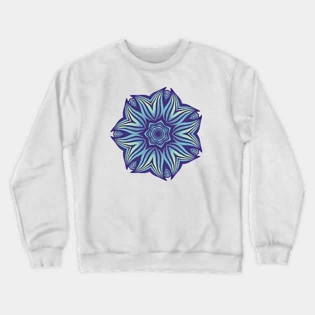 Abstract Flower Mandala Purple Blue Kaleidoscopic Art Crewneck Sweatshirt by Boriana Giormova